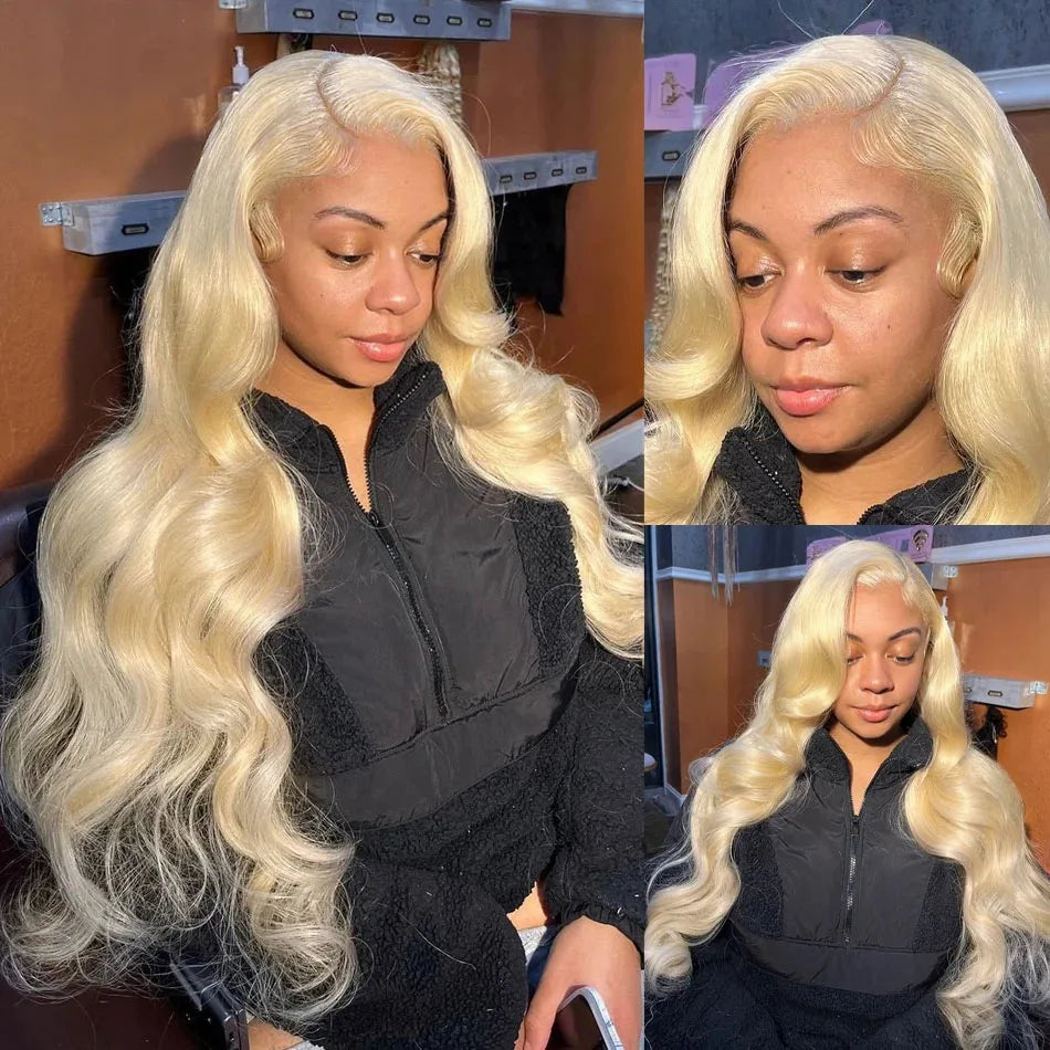 613 Lace Front Wig Human Hair 13x6 Blonde Human Hair Wigs 300% Density Body Wave Lace Front Wigs Human Hair Pre Plucked 46 Inch