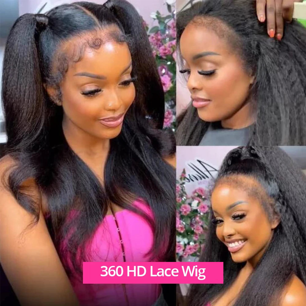 CEXXY Kinky Straight 360 HD Lace Frontal Wigs Wig For Black Women Yaki Straight Ponytail Human Hair Cheap Wigs On Clearance Sale