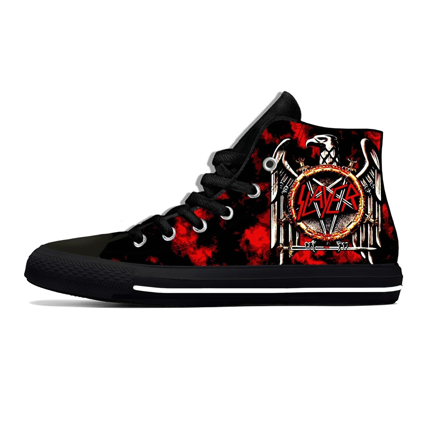 Slayer Heavy Metal Rock Band Horror Scary Fashion Casual Cloth Shoes High Top Lightweight Breathable Custom Men Women Sneakers