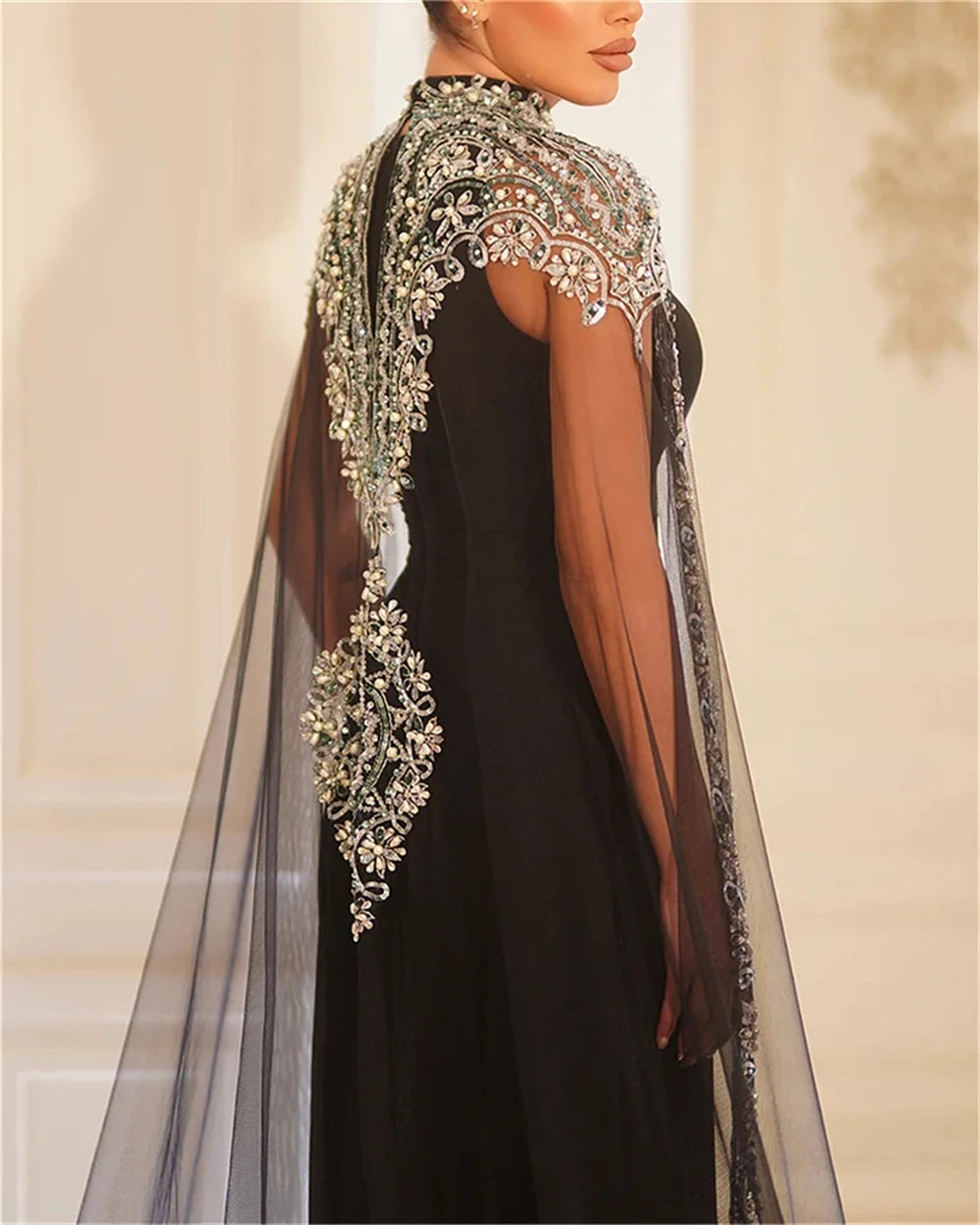Customized Jersey Applique Sequined Beading Ruched Homecoming A-line High Collar Bespoke Occasion Gown Long Dresses