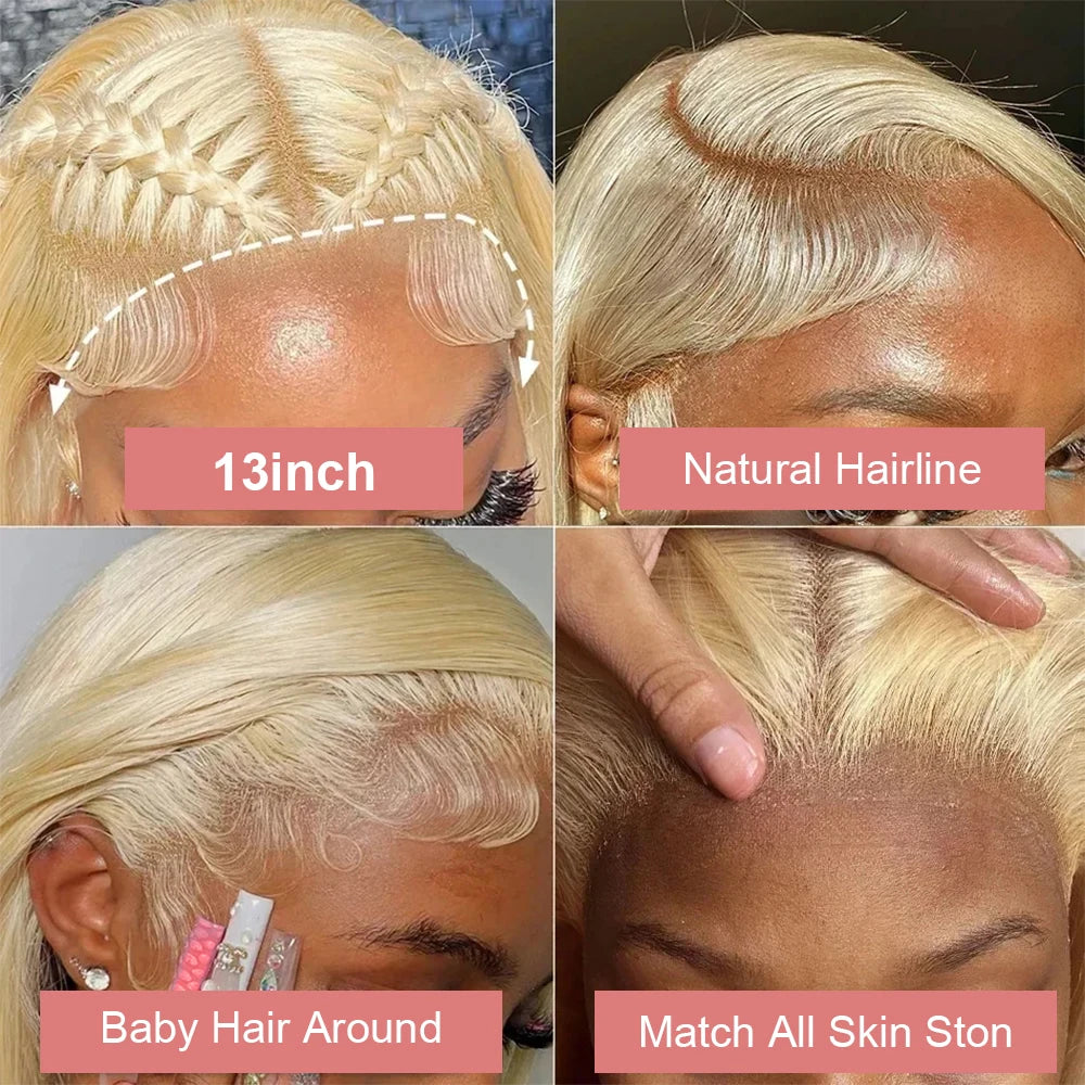 613 Lace Front Wig Human Hair 13x6 Blonde Human Hair Wigs 300% Density Body Wave Lace Front Wigs Human Hair Pre Plucked 46 Inch