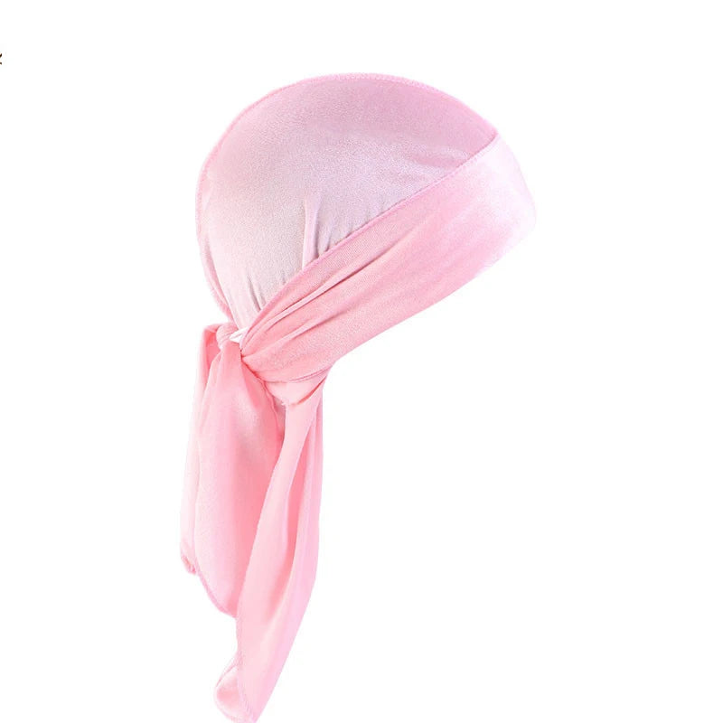 New Unisex Solid Color Soft Velvet Longtail Pirate Hat Breathable Bandana Durag Long Ribbon Cape Baotou Headband Du-Rag