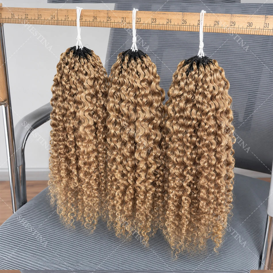 Honey Blonde Feather Crochet Human Hair Extensions Knotless Pre-Separated Pixie Curl Small Spirals Curly Crochet Hair for Boho
