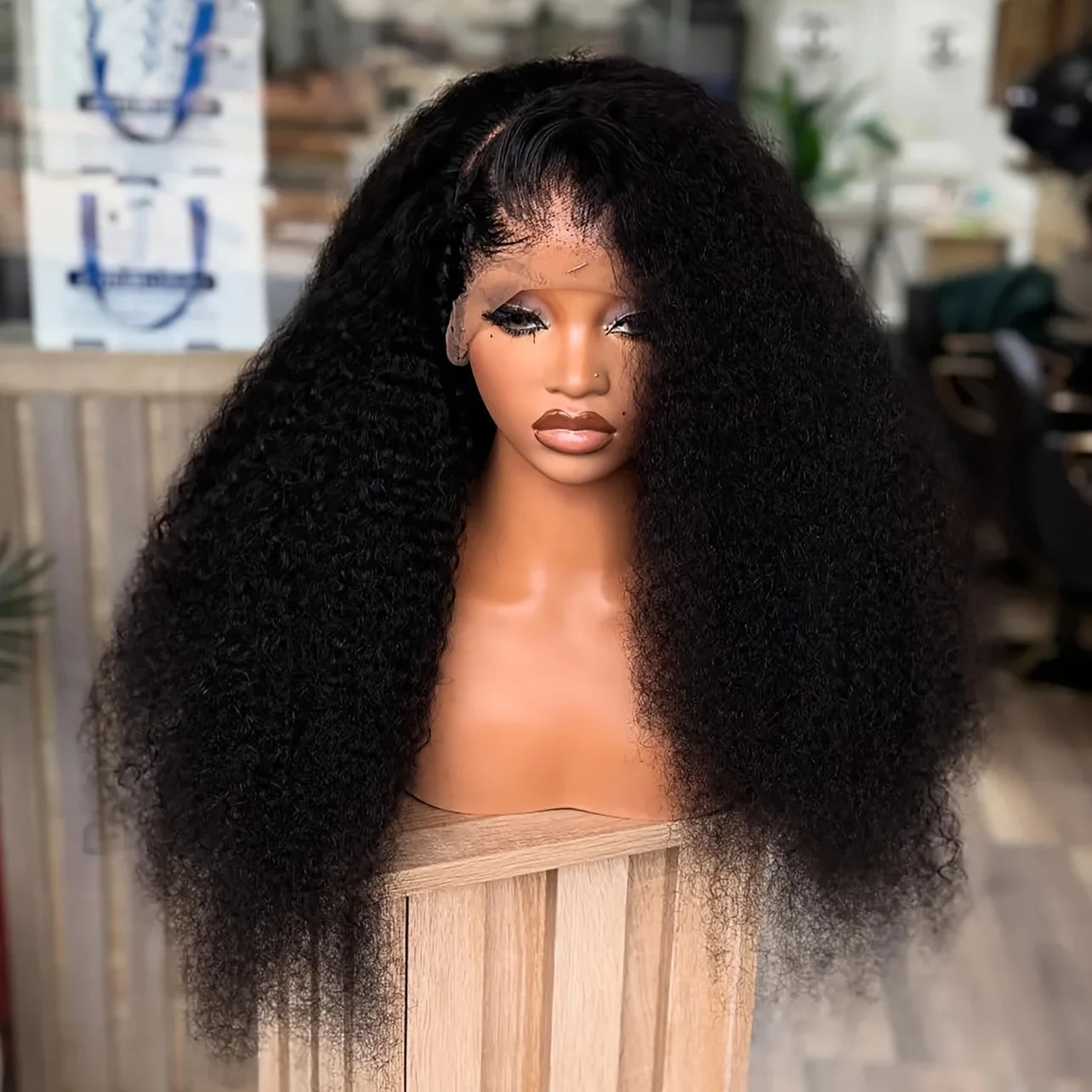 Glueless Soft 26”Long Natural Black 180Density Kinky Curly Lace Front Wig For Women With Baby Hair Synthetic Preplucked Daily