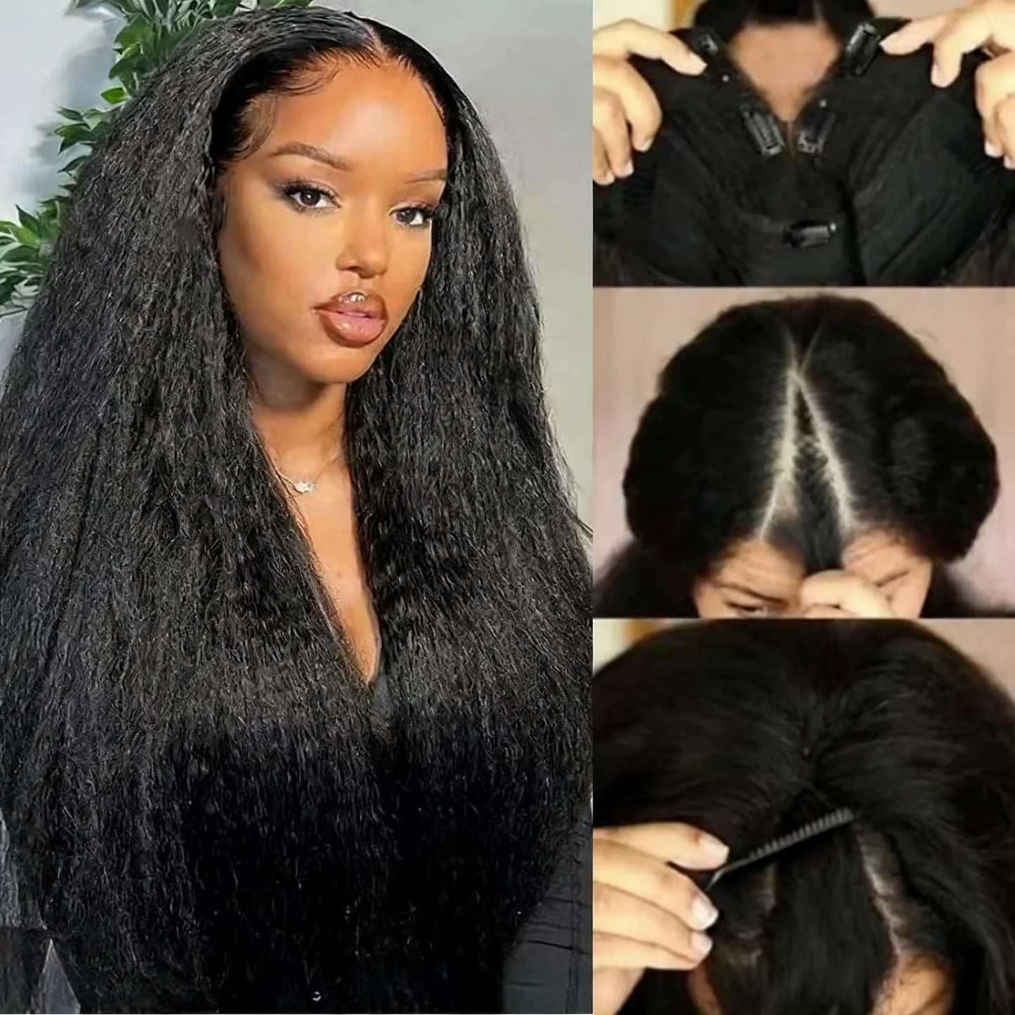 30 32 Inch Long Kinky Straight U Part Wigs Human Hair Wigs V Part Yaki Straight Wigs For Women Daily Use Full Machine Made Wigs