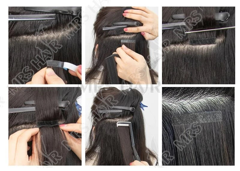 MRS HAIR Light Yaki Tape In Hair Extensions Human Hair Cuticle Remy Tape in Extensions SilkPressed Yaki Tape ins 12-26inch 20pcs