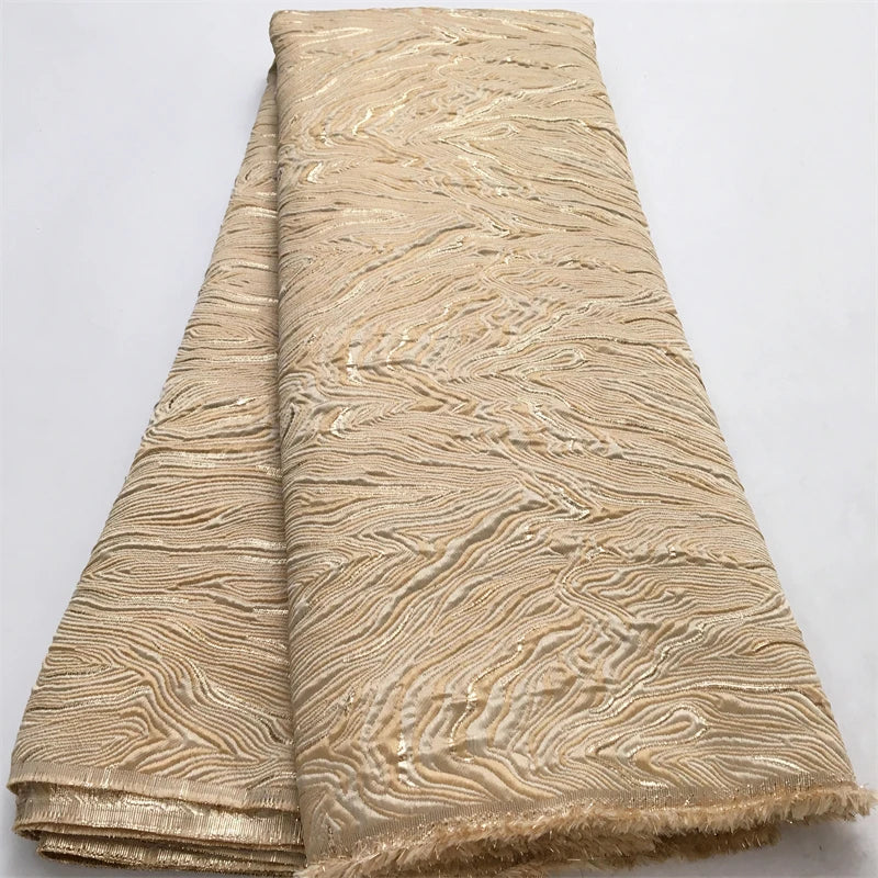 African French Brocade Lace Fabric 2025 High Quality 5 Yards Gilding Nigerian Jacquard Lace Fabric Elegant Dress for Women A4063