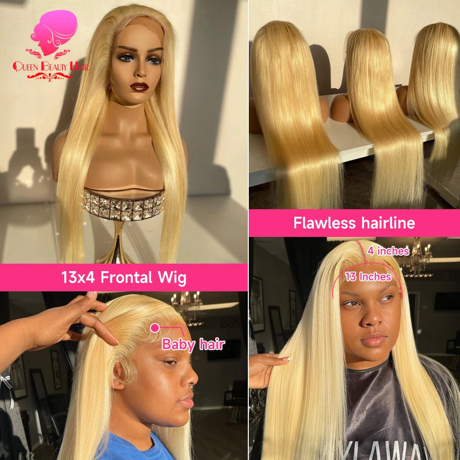 13x6 360 Lace Wig Human Hair Pre Plucked 613 Blonde Colored Lace Front Wigs Bone Straight Ponytail Human Hair Lace Frontal Wig