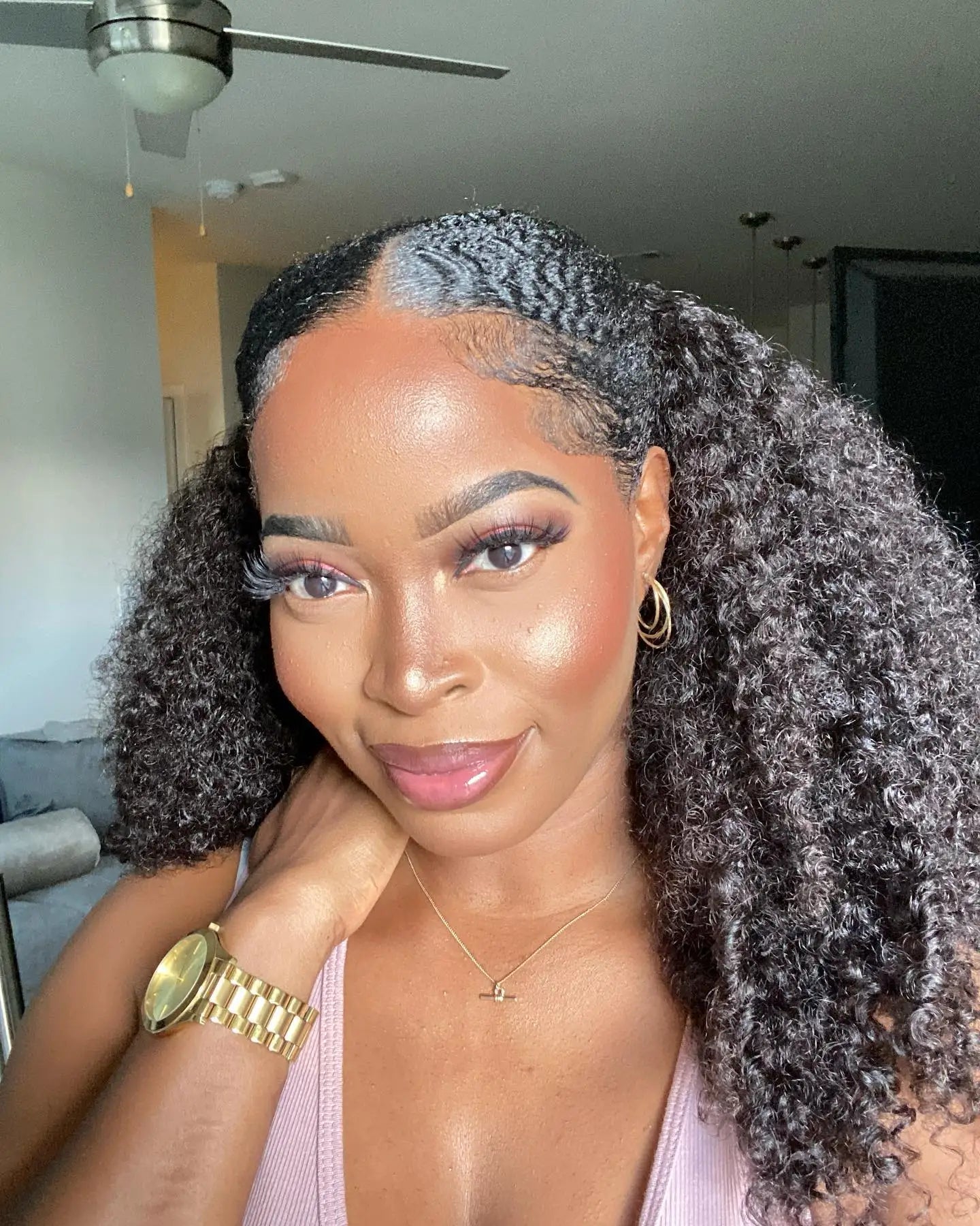 Kinky Curly V Part Wig Human Hair No Leave Out Thin Part Malaysian Hair Wigs for Women 250 Density Afro Curly V/U Part Wig 100%