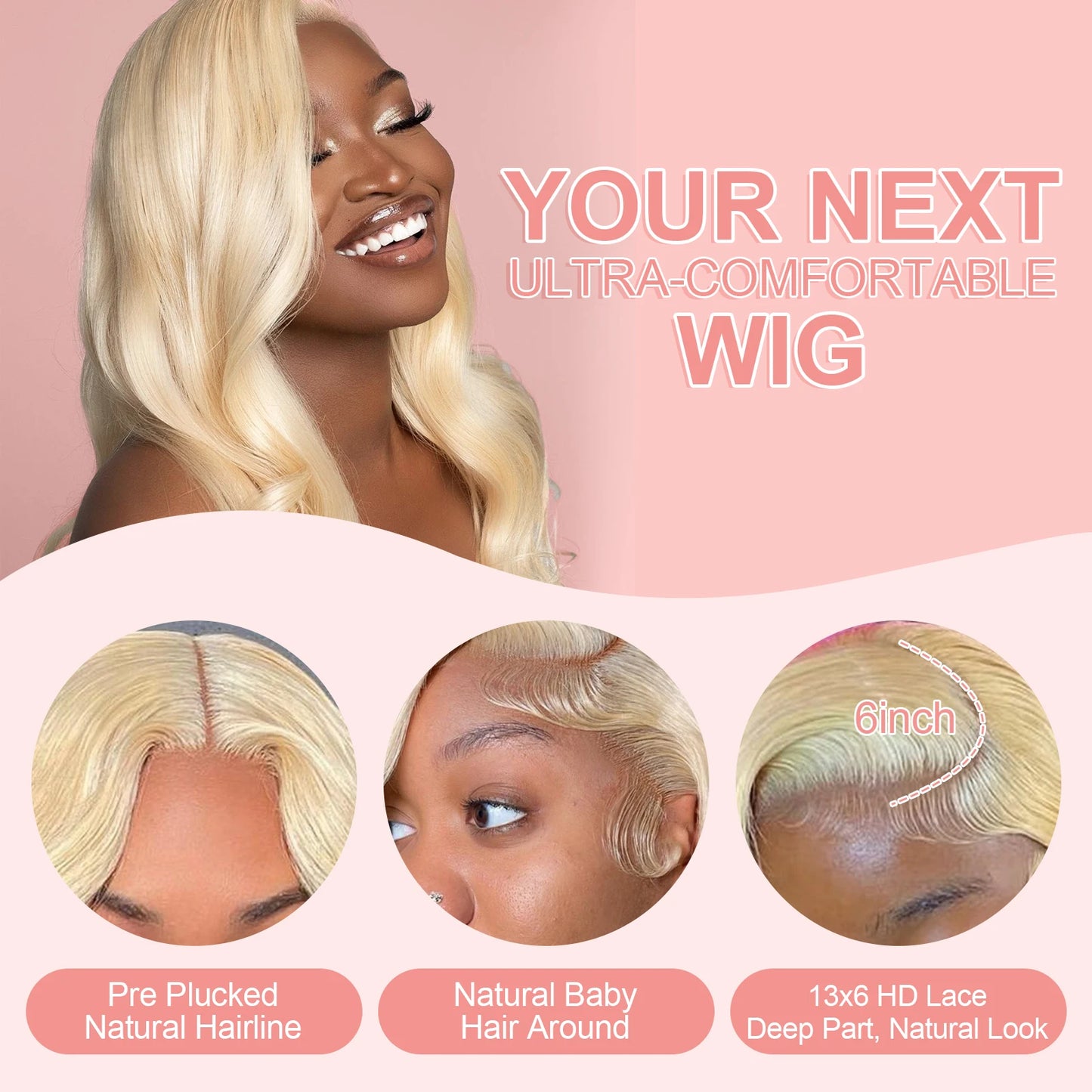 613 Lace Front Wig Human Hair 13x6 Blonde Human Hair Wigs 300% Density Body Wave Lace Front Wigs Human Hair Pre Plucked 46 Inch