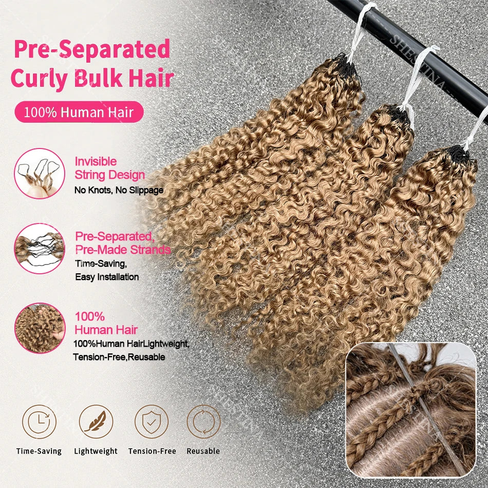 Honey Blonde Feather Crochet Human Hair Extensions Knotless Pre-Separated Pixie Curl Small Spirals Curly Crochet Hair for Boho