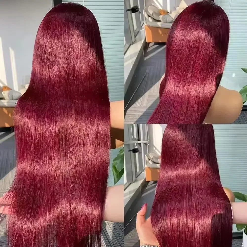 99J Burgundy  Straight Lace Front Human Hair Wigs 13x4 13x6 HD Transparent Full Lace Frontal Wig 200 Density Straight Hair Wigs
