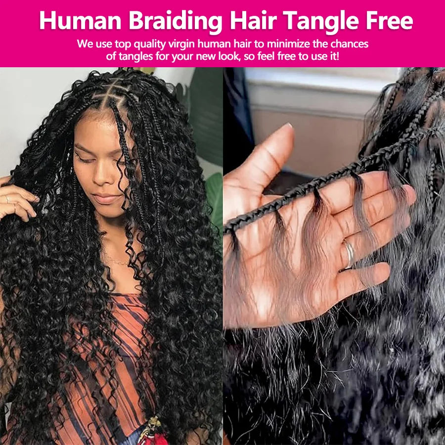 Boho Braids Human Hair Deep Wave Human Hair Braiding Hair 16-26 Inch Bulk Human Hair Bundles 50g/100g Culry Crochet Human Hair Bulk And Braiding Hair Extensions 100% Human Hair No Shedding Fast Shipping Locs Hair Top Quality