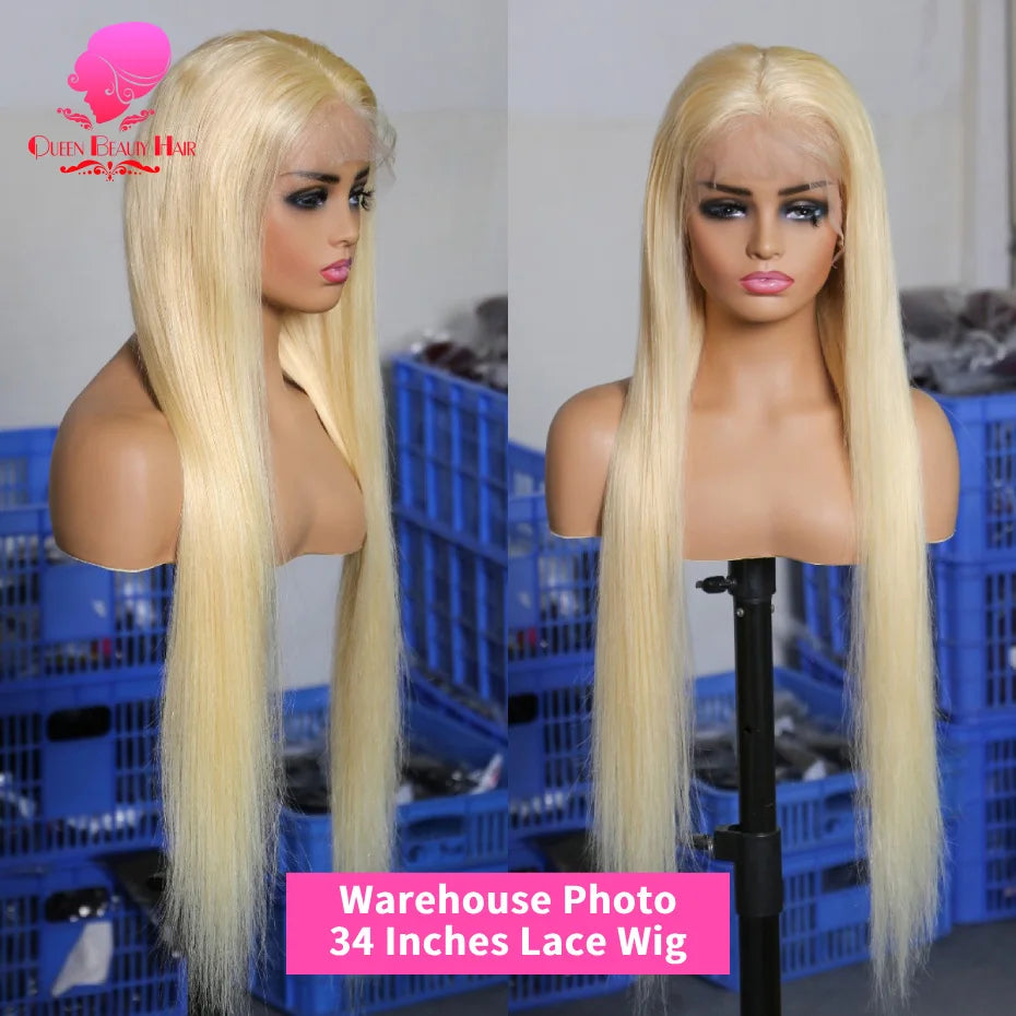 13x6 360 Lace Wig Human Hair Pre Plucked 613 Blonde Colored Lace Front Wigs Bone Straight Ponytail Human Hair Lace Frontal Wig