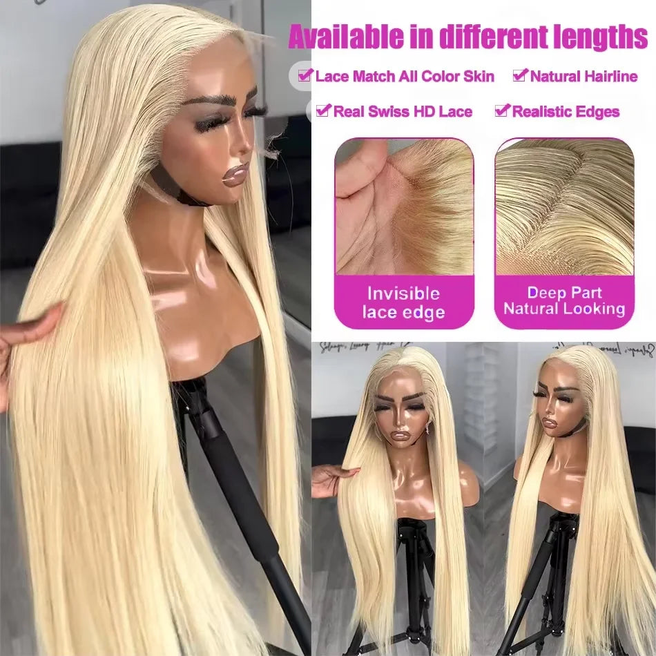 250%Density Human Hair Wig 613 Honey Blonde Colored Lace Front Wigs Straight Human Hair 13x6 HD Lace Frontal Wig For Black Women