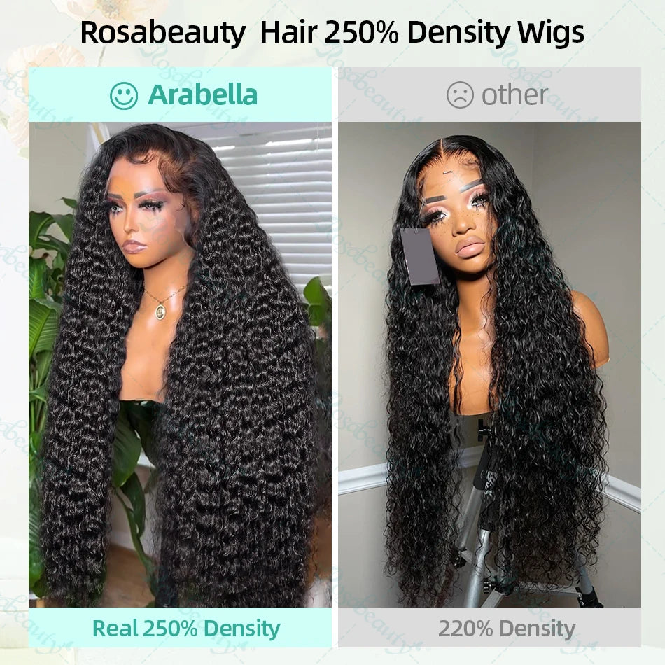 Rosabeauty 200% Curly Water Wave 13x6 Lace Front Human Hair Wig 30 Inches Loose Deep Wave Lace Frontal Wig 5x5 Lace Closure Wig