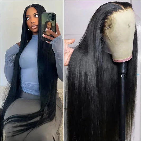 38 40 Inches 200% Density Bone Straight 13x6 HD Transparent Lace Frontal Wig Brazilian Human Hair 5x5 Lace Front Wigs For Women
