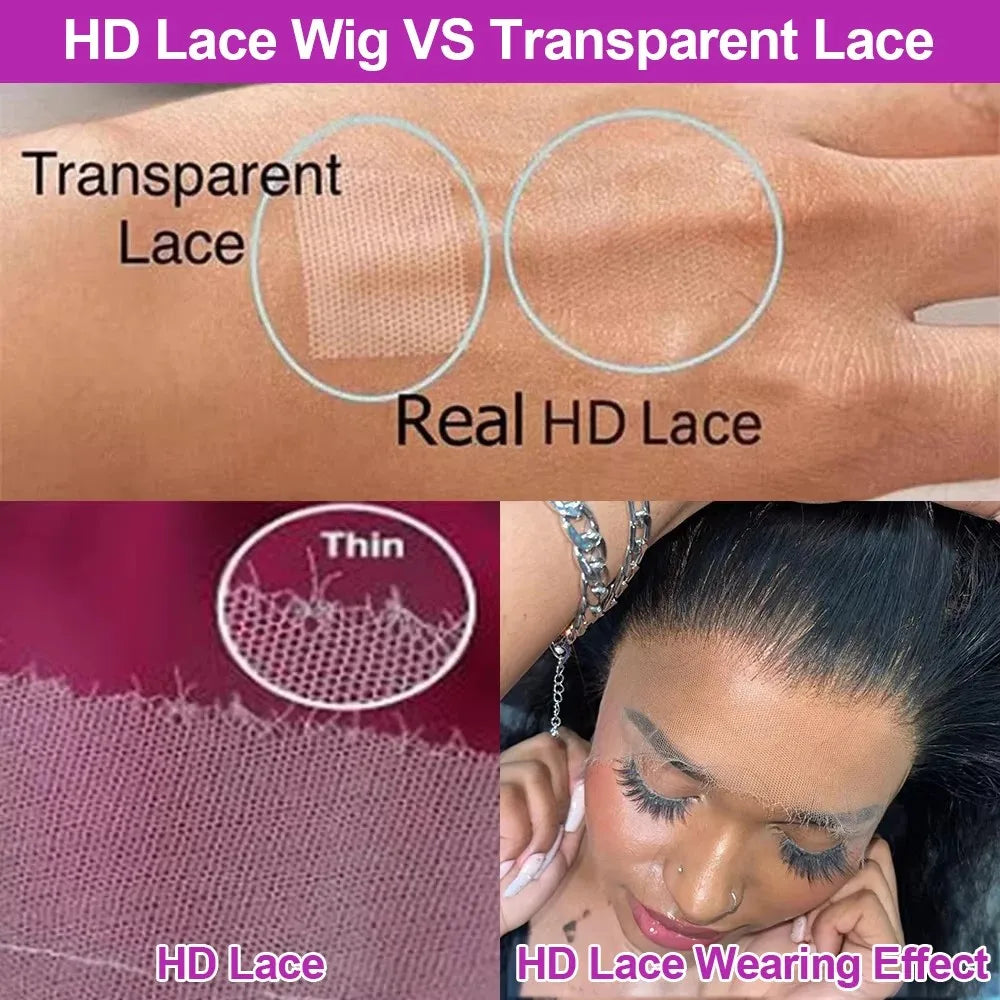 40 42 Inch Kinky Straight Lace Front Wig Pre Plucked Yaki Straigh HD 13X4 Lace Frontal Wig 4C Edges Curly Human Hair Wigs