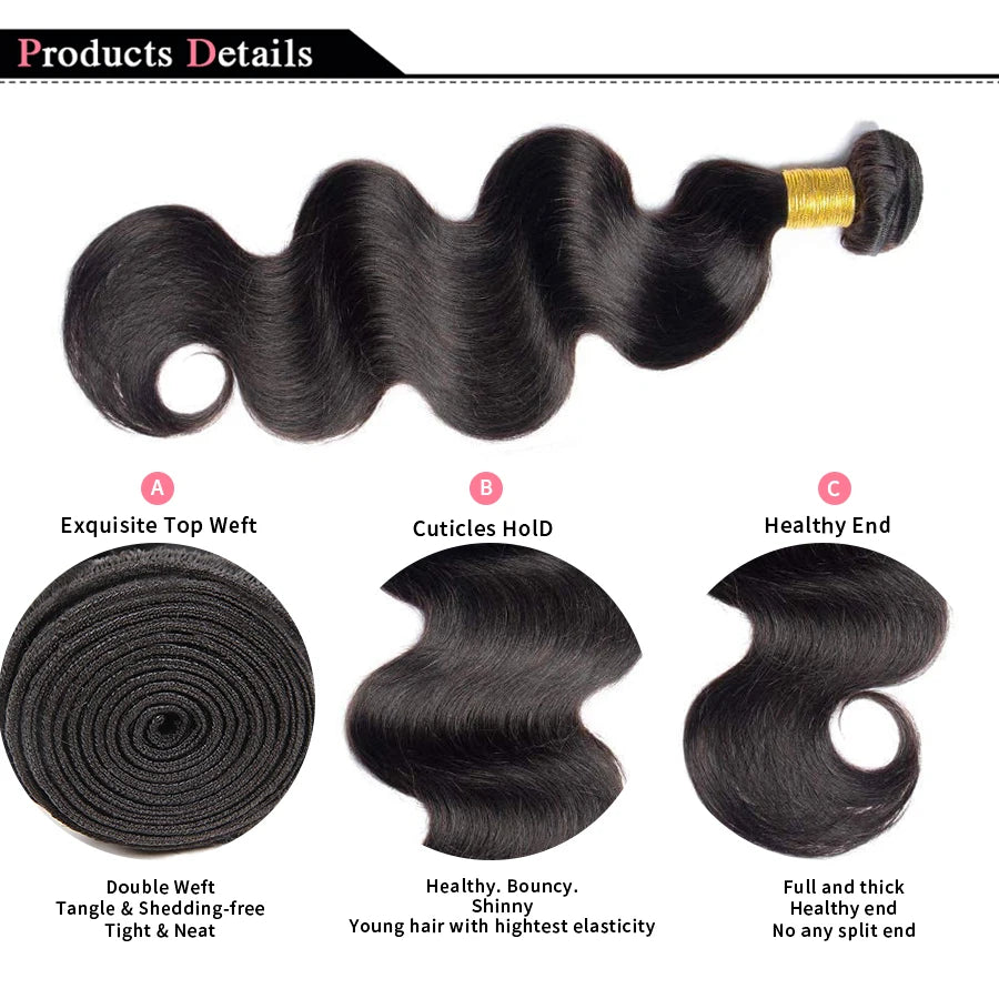 Body Wave Bundles Human Hair Brazilian Hair Weave Bundles 100% Natural Black Human Hair Extensions 3 PCS Bundles