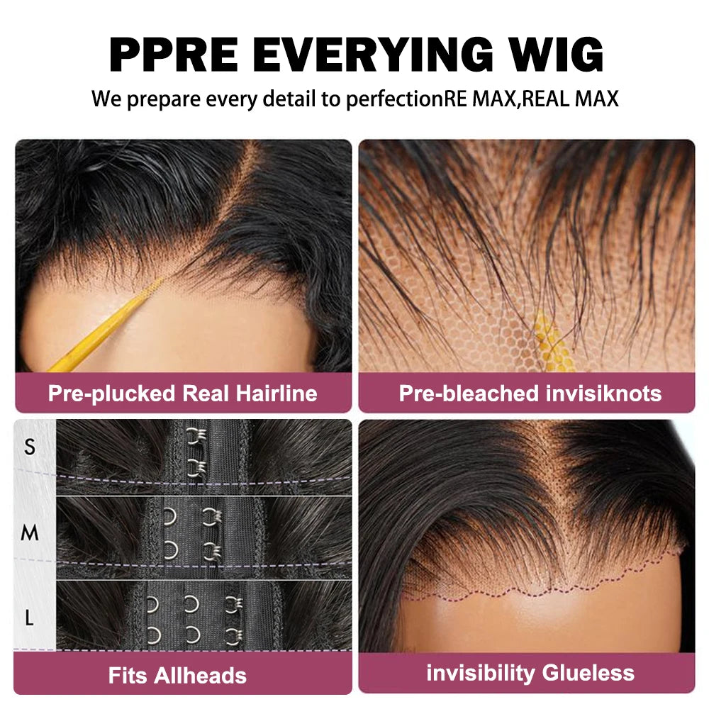 30 40 inch glueless wigs Body Wave human hair Brazilian 13x6 hd transparent lace front wig human hair closure  7x6 250Density