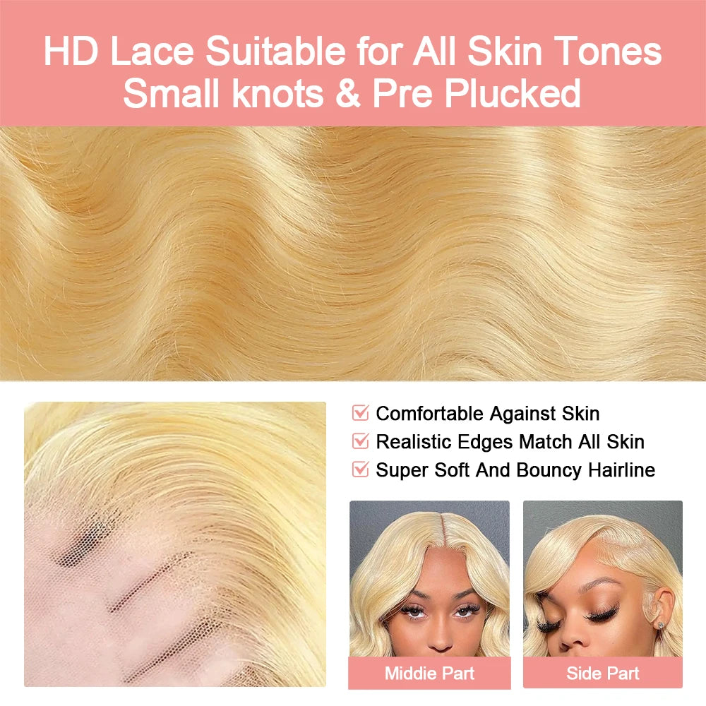 613 Lace Front Wig Human Hair 13x6 Blonde Human Hair Wigs 300% Density Body Wave Lace Front Wigs Human Hair Pre Plucked 46 Inch