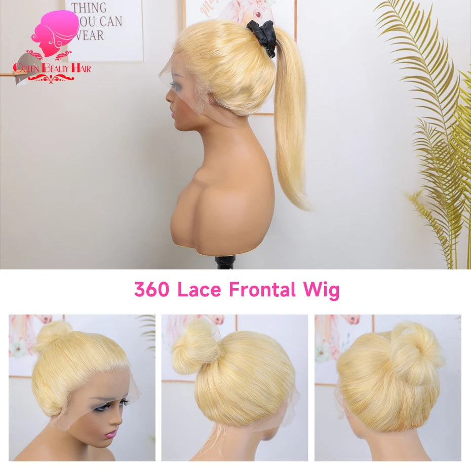 13x6 360 Lace Wig Human Hair Pre Plucked 613 Blonde Colored Lace Front Wigs Bone Straight Ponytail Human Hair Lace Frontal Wig