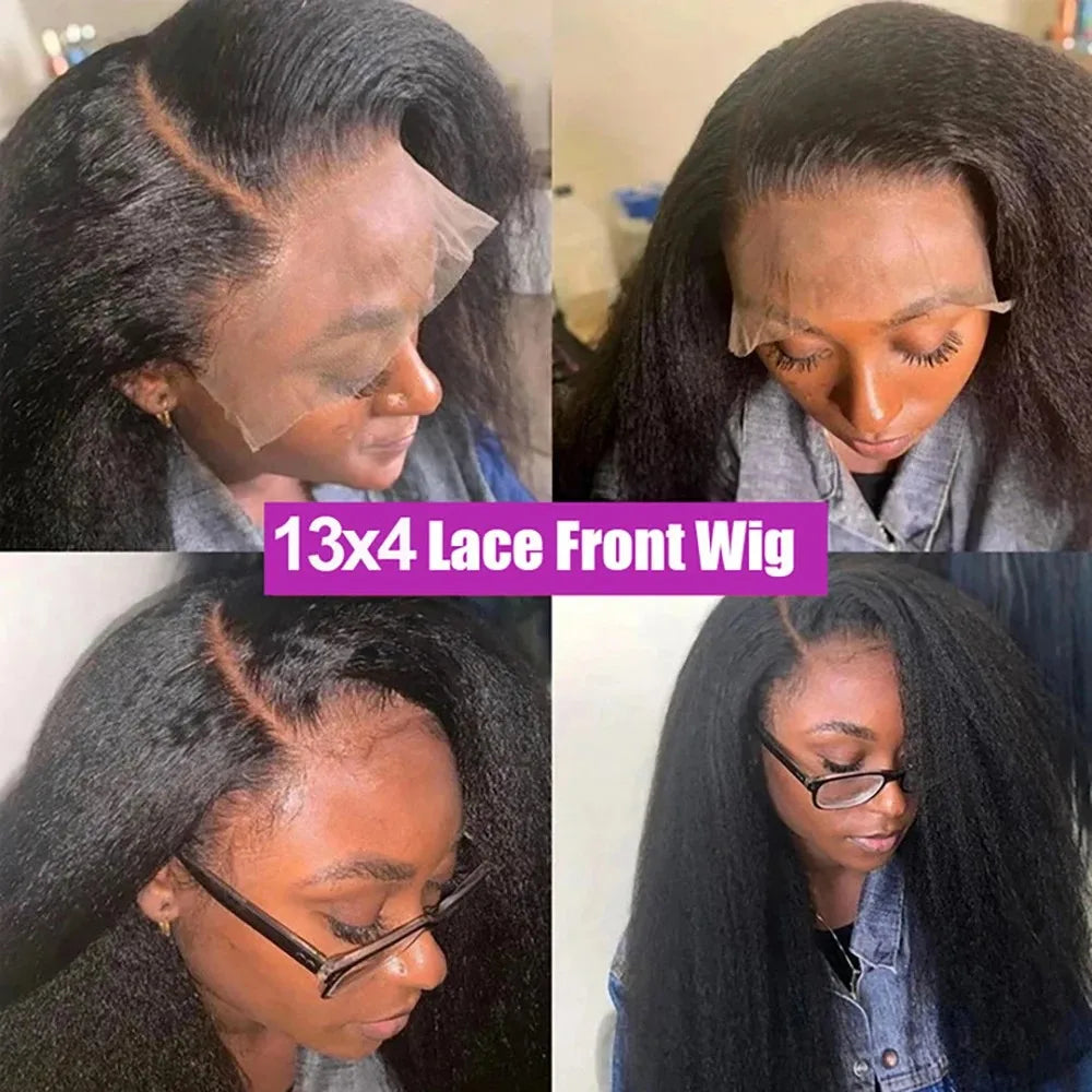 40 42 Inch Kinky Straight Lace Front Wig Pre Plucked Yaki Straigh HD 13X4 Lace Frontal Wig 4C Edges Curly Human Hair Wigs