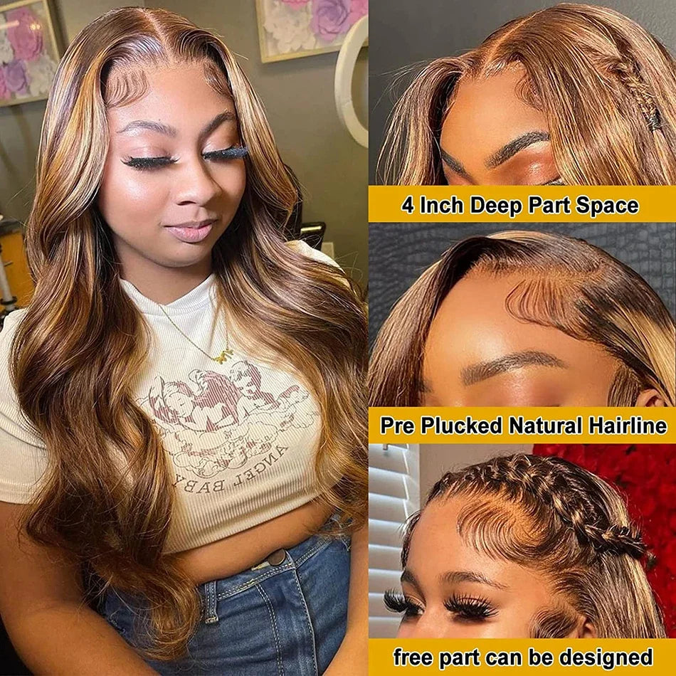 13x6 Highlight Wig Human Hair Body Wave Full HD Lace Frontal Wigs For Women Brazilian Human Hair Wig Honey Blonde Lace Front Wig