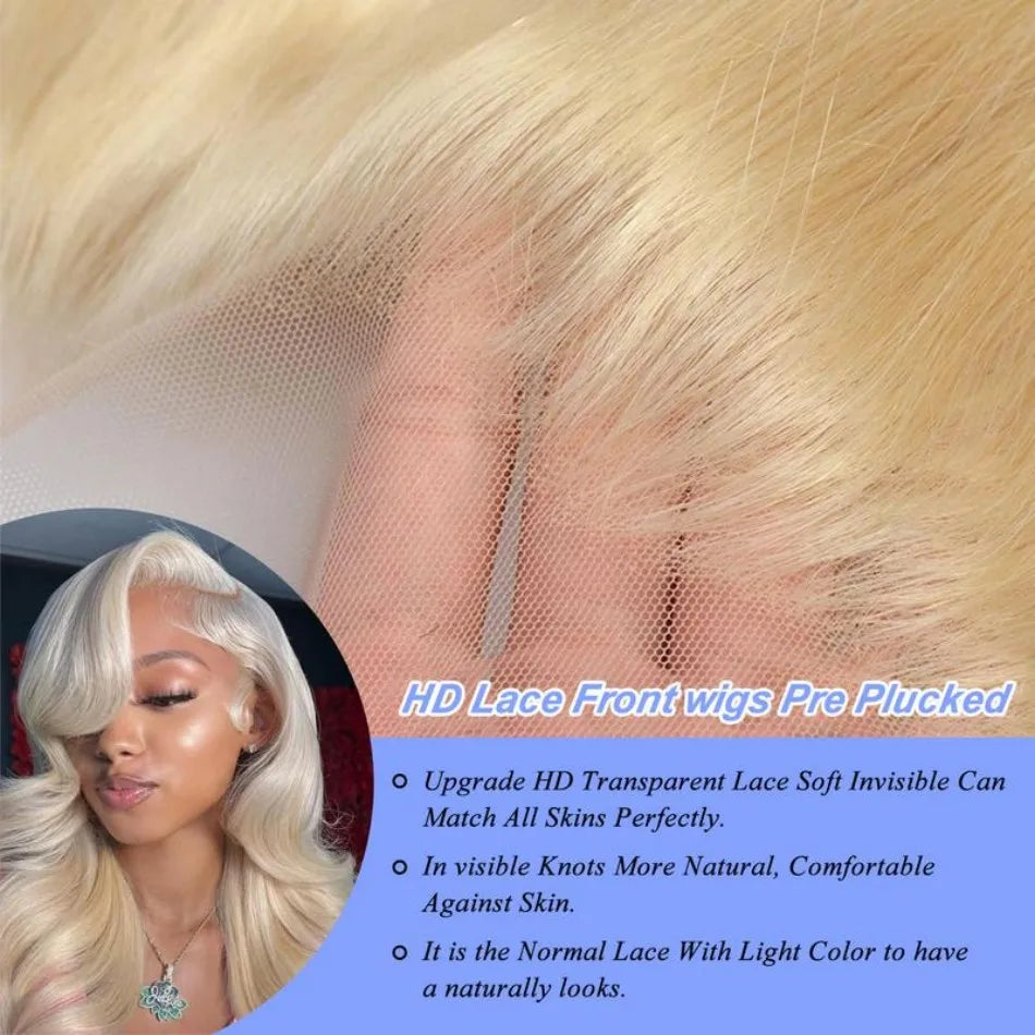 Blonde Human Lace Front Wig 613 Hd Lace Frontal Wig 13X6 Body Wave Human Hair Wigs For Women Pre Plucked 30 32 Inch 220 Density