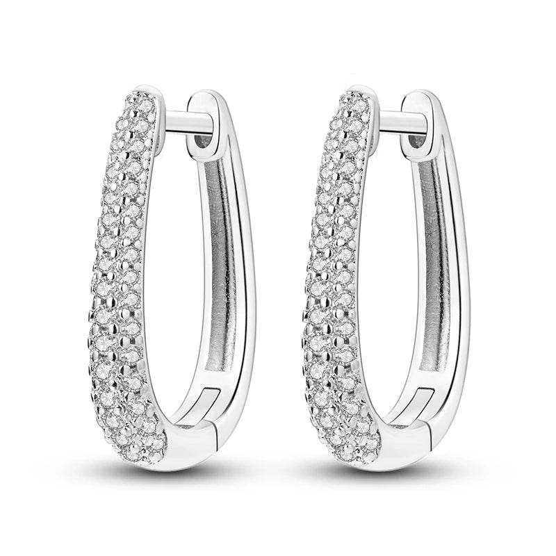 Original 925 Sterling Silver Women Hoop Earrings High Quality Shine Zircon U Shaped Classic Style Earring For Women Jewelry Gift