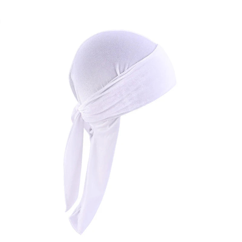 New Unisex Solid Color Soft Velvet Longtail Pirate Hat Breathable Bandana Durag Long Ribbon Cape Baotou Headband Du-Rag