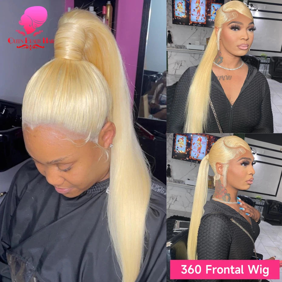 13x6 360 Lace Wig Human Hair Pre Plucked 613 Blonde Colored Lace Front Wigs Bone Straight Ponytail Human Hair Lace Frontal Wig