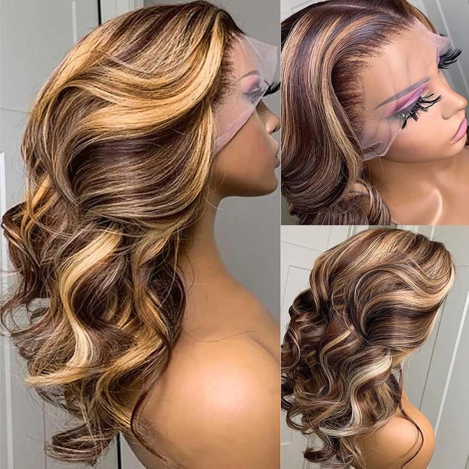 13x6 Highlight Wig Human Hair Body Wave Full HD Lace Frontal Wigs For Women Brazilian Human Hair Wig Honey Blonde Lace Front Wig