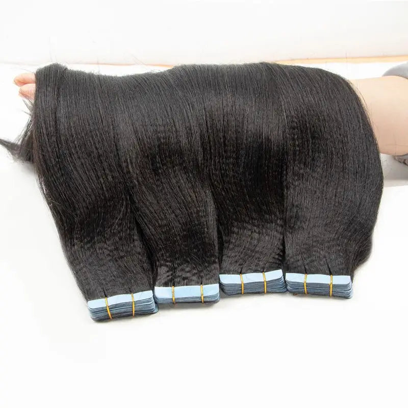 MRS HAIR Light Yaki Tape In Hair Extensions Human Hair Cuticle Remy Tape in Extensions SilkPressed Yaki Tape ins 12-26inch 20pcs