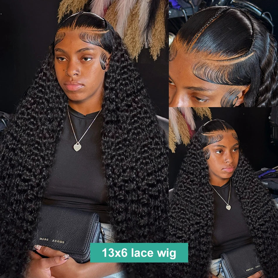 Rosabeauty 200% Curly Water Wave 13x6 Lace Front Human Hair Wig 30 Inches Loose Deep Wave Lace Frontal Wig 5x5 Lace Closure Wig