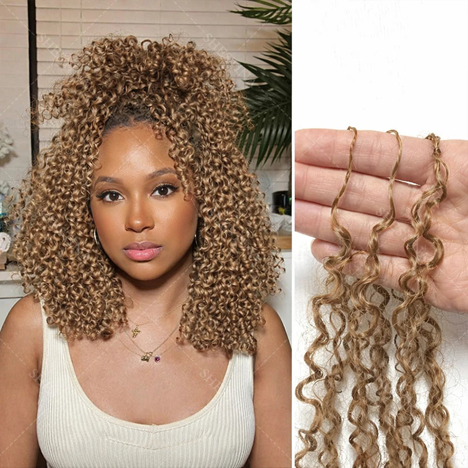 Honey Blonde Feather Crochet Human Hair Extensions Knotless Pre-Separated Pixie Curl Small Spirals Curly Crochet Hair for Boho