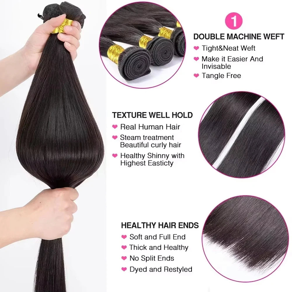 Peruvian Human Hair Bundles Bone Straight 28 30 inch Virgin Human Hair 3 4 Bundles Women Sew In Quick Weave Raw Hair Extensions