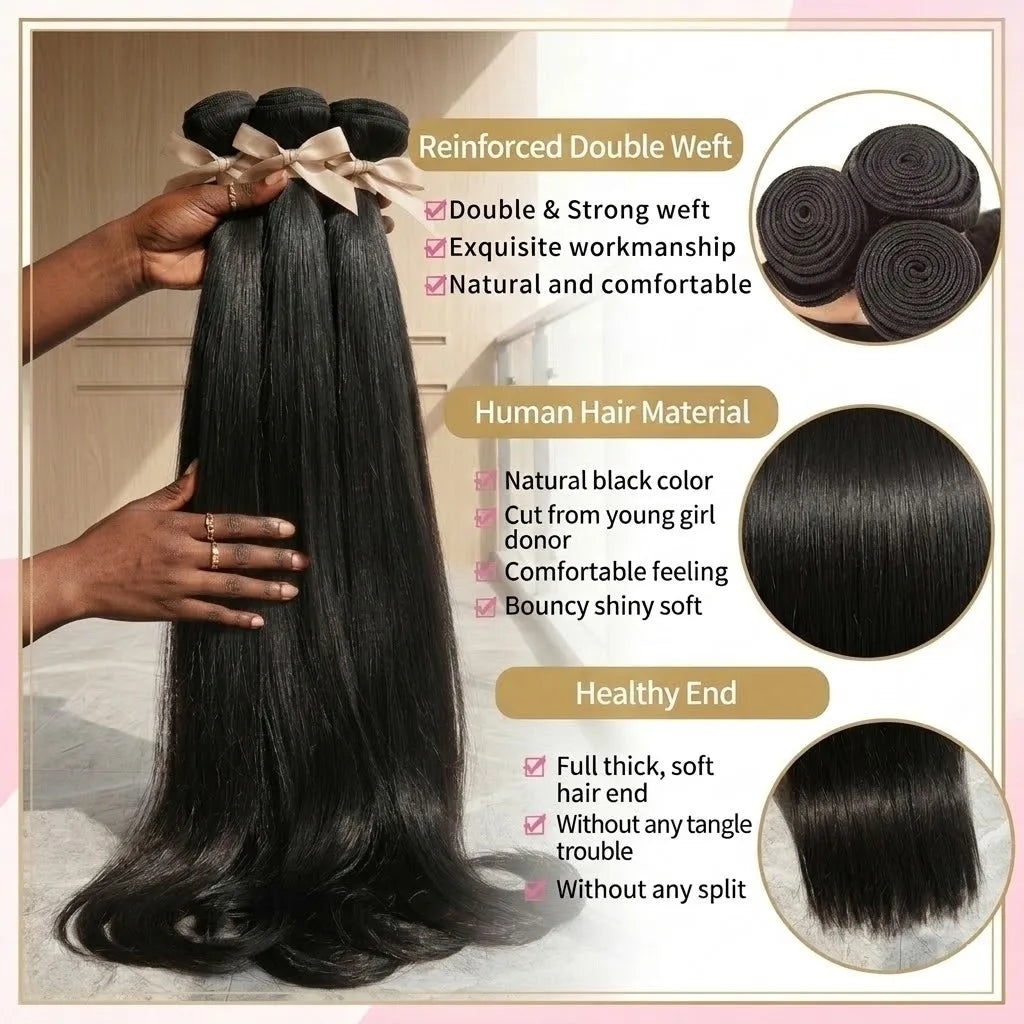 30 36 40 Inch Straight Bundles Human Hair Unprocessed Brazilian Virgin Hair Natural Color 1 3 4 Pcs Raw Hair Bundles Extensions