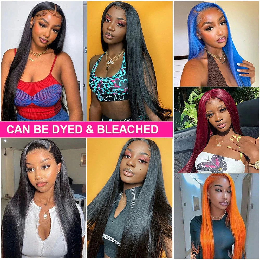 13x6 HD Transparent Bone Straight Lace Frontal Wigs 5x5 Glueless Wear and Go Human Hair Wig 220 Density for Women 30 40 Inch