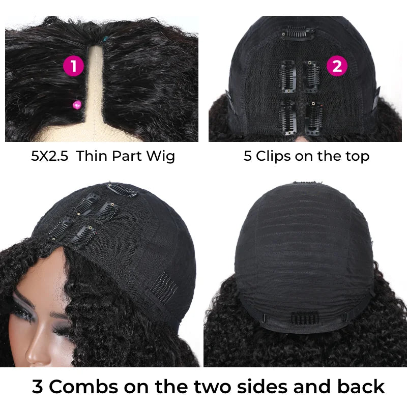 250 Density Kinky Curly V Part 100% Human Hair Wigs For Women No Leave Out Easy Blend Thin Part Lace V Part Wig 30 Inch On Sale