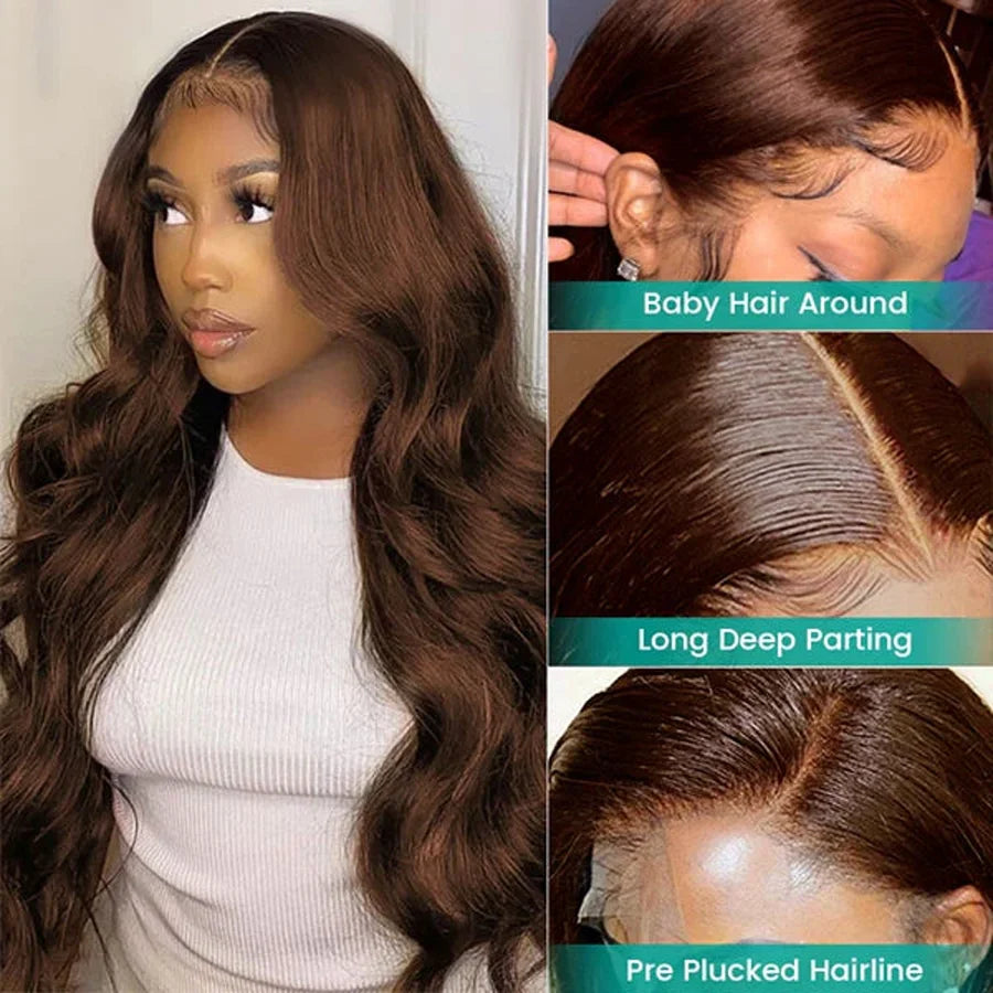 Chocolate Brown 13x6 HD Lace Front Human Hair Wigs For Women Brazilian Body Wave 13x4 Full Lace Frontal Wigs On Sale Human Hair