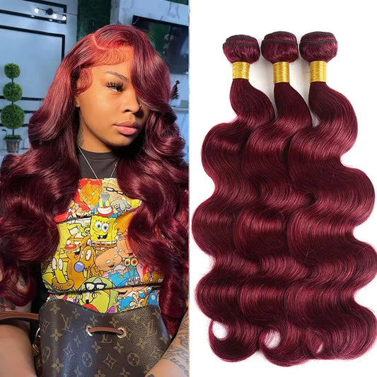 14A 99J Burgundy Body Wave Human Hair Bundles 36 38 Inch Wine Red Brazilian Unprocessed Raw Hair Bundles Extension Deals