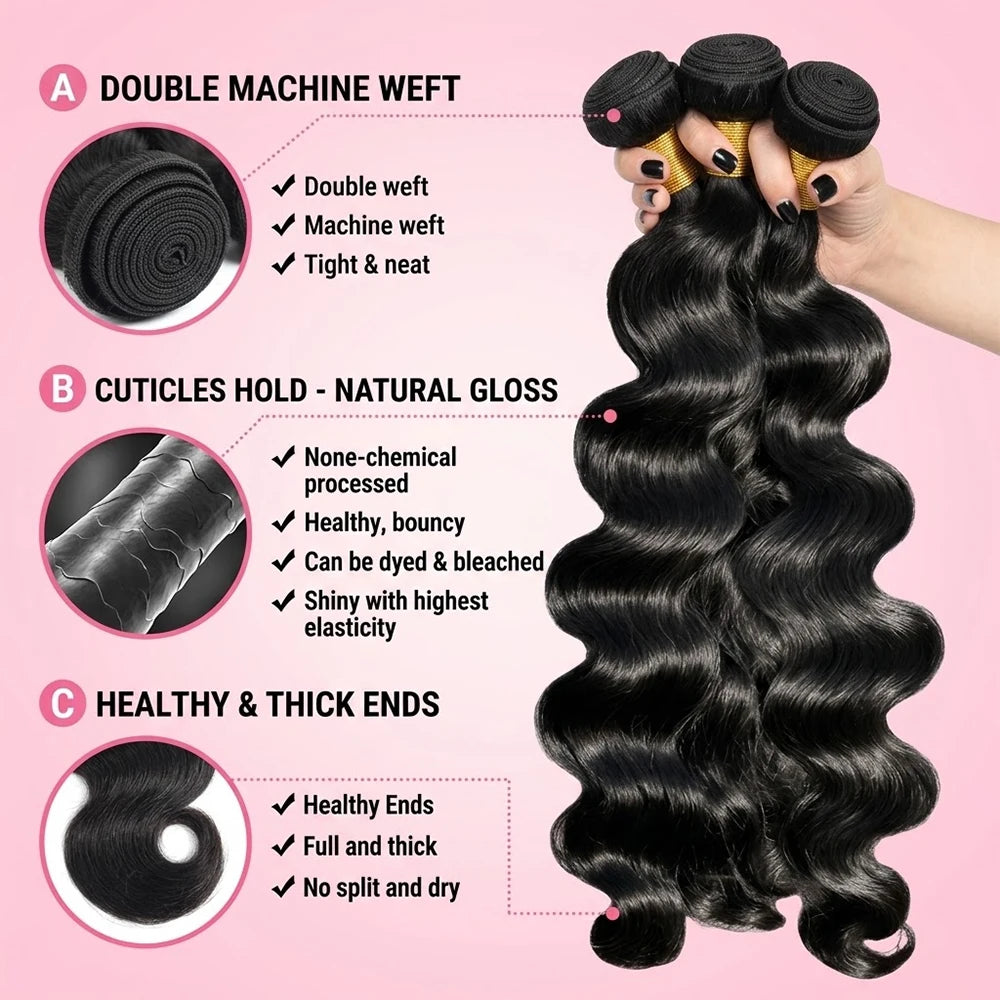 16A 38 40 Inch Body Wave Bundles Human Hair Brazilian Weaving Natural Black 4 5 Bundles Deal Virgin Hair Raw Hair Extensions