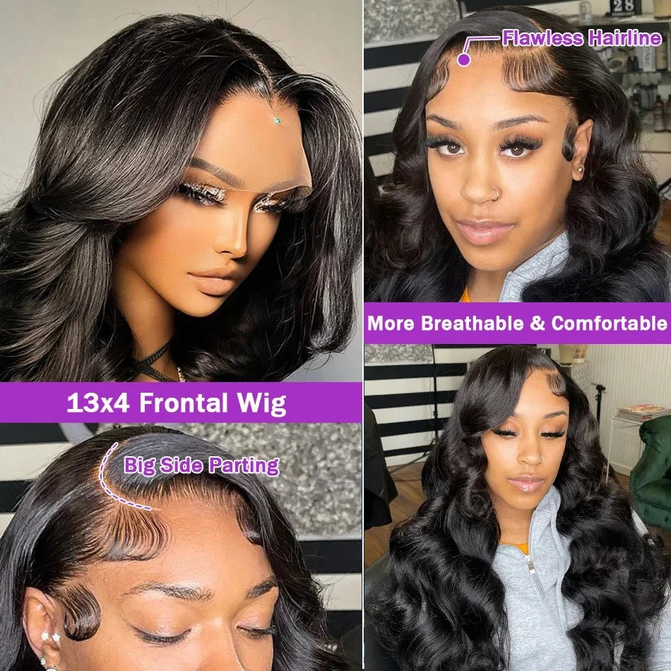 30 40 inch glueless wigs Body Wave human hair Brazilian 13x6 hd transparent lace front wig human hair closure  7x6 250Density