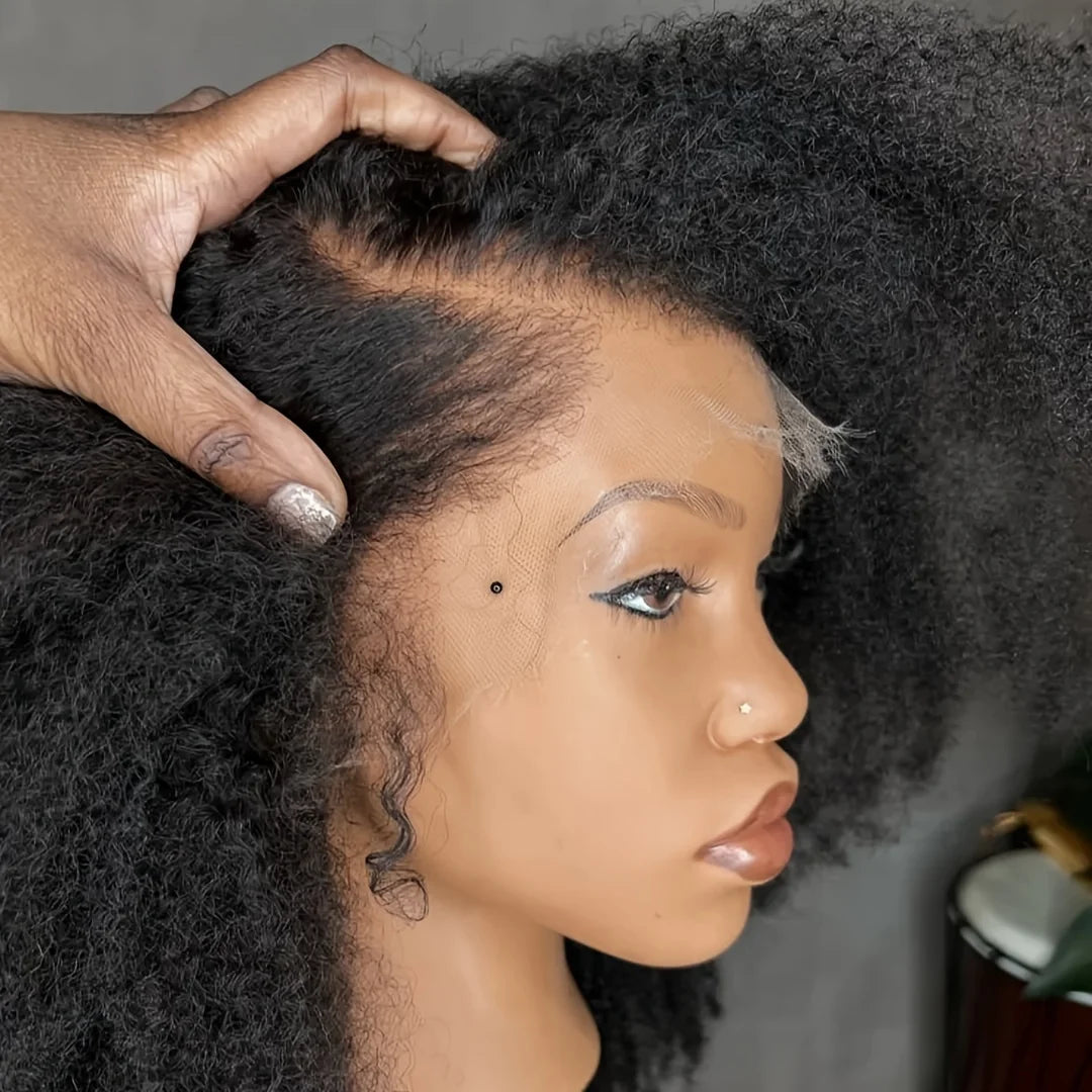 Yaki 26 inch Soft Black 180 Density Preplucked Kinky Straight Hair Wig For Women Natural Hairline Wig Synthetic Afro Baby Hair