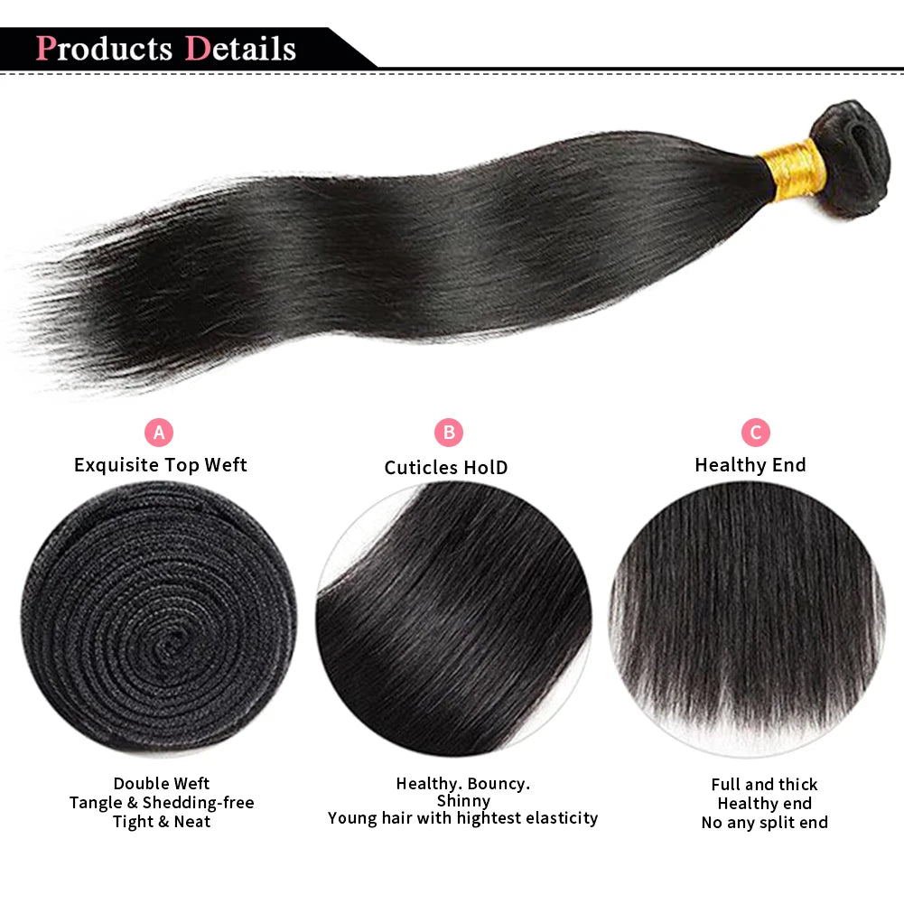 Natural Color Straight  Human Hair Bundles 14-30 Inches Brazilian 1 3 4 Bundle Remy Human Hair Extensions Double Weft