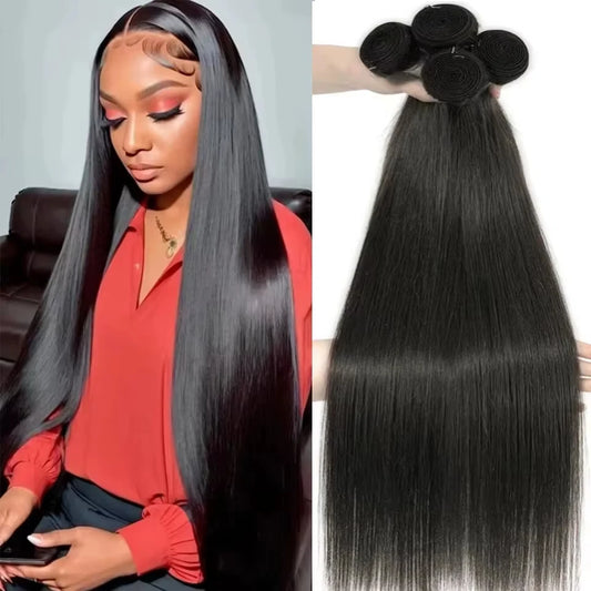 30 36 40 Inch Straight Bundles Human Hair Unprocessed Brazilian Virgin Hair Natural Color 1 3 4 Pcs Raw Hair Bundles Extensions