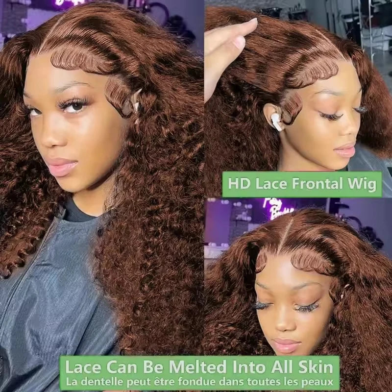 34 30 Inch Chocolate Brown Deep Wave Lace Front Wigs Human Hair #4 Colored 13x4 Hd Curly Lace Frontal Wigs Pre Plucked
