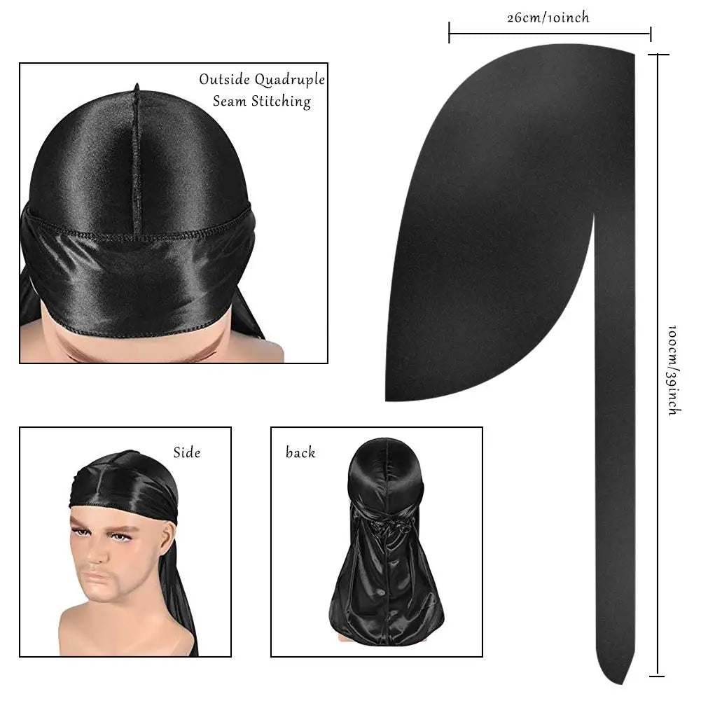 New Unisex Solid Color Soft Velvet Longtail Pirate Hat Breathable Bandana Durag Long Ribbon Cape Baotou Headband Du-Rag