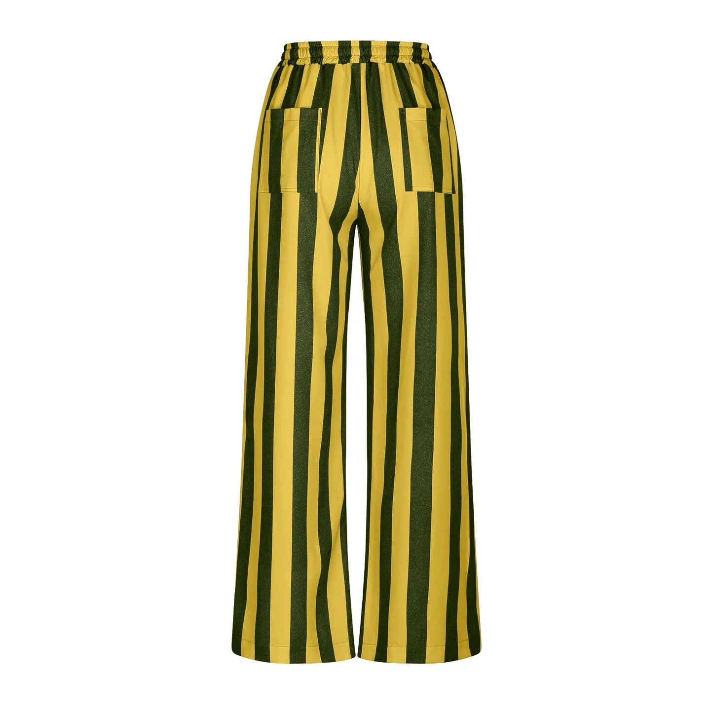 Women Casual Baggy Trousers Striped Color Blocking High Waist Wide Leg Pants Pockets Summer Lightweight Palazzo Pajama Bottom